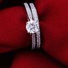 Women Engagement Wedding 2Pcs Ring Set Cubic Zirconia White Silver Plated Rings