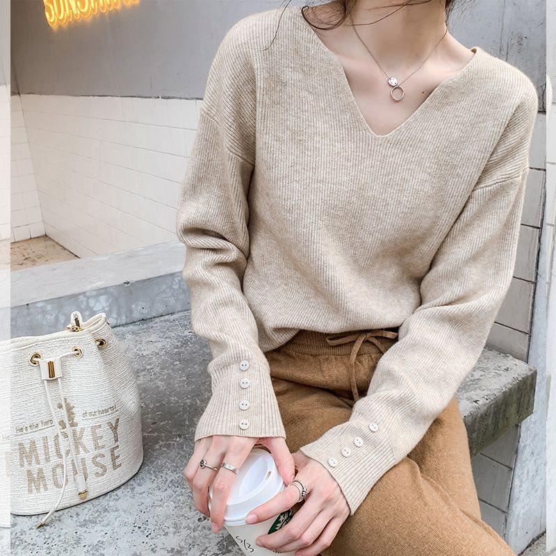 

Korean Style Women s Spring/Summer Loose Pullover Sweater - Versatile & Cozy Knit Top M (90-100 jin) хакі