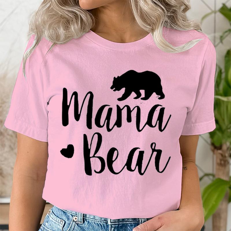 Mama Bear Print T Shirt Women Kawaii Graphic Shirts Casual Short Sleeved Black Female Tee O-neck Harajuku T-shirts Mom Y2k Top