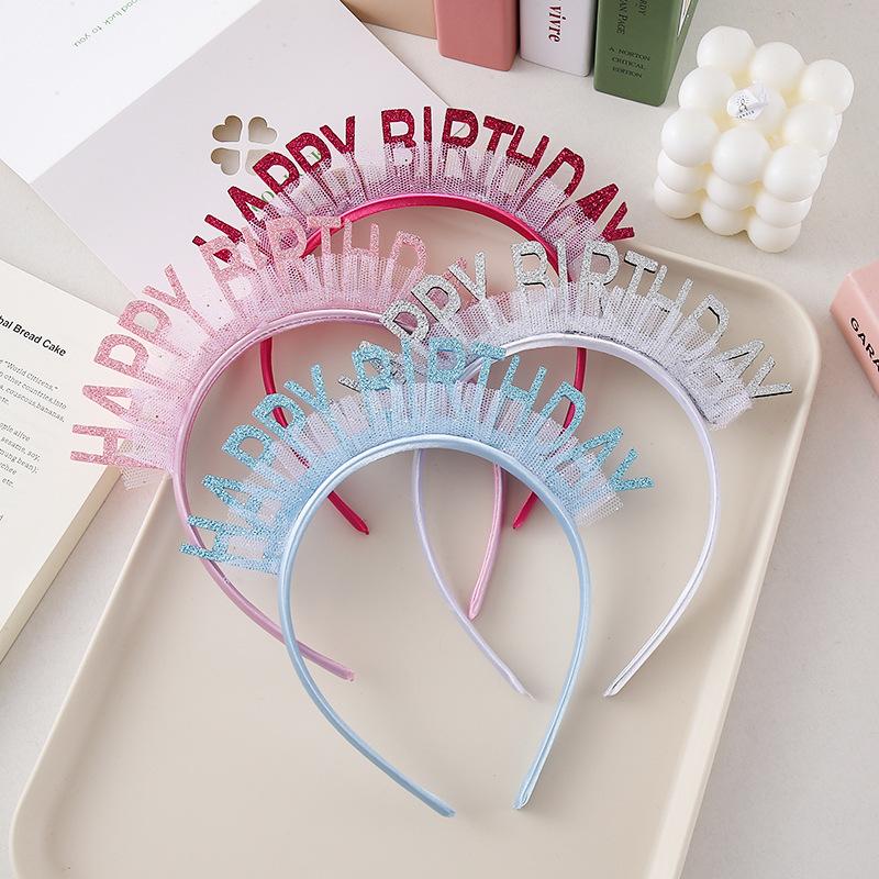 Large Korean-style Birthday Hat Glitter Happy Birthday Hair Band DIY Party Headwear Children Waterproof Plastic Indoor