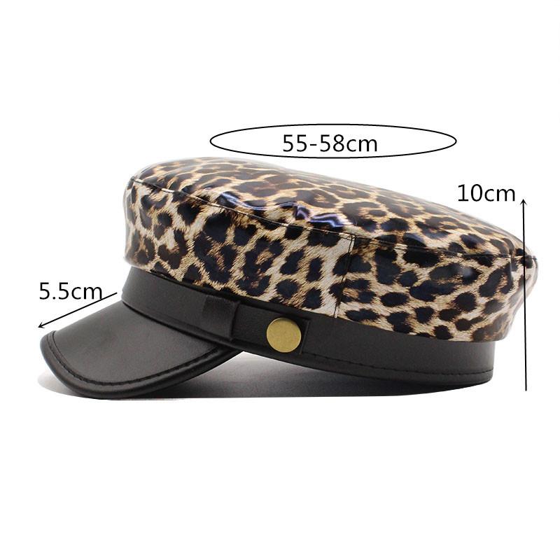 Leopard Beret Leather Lace Octagonal Hat Versatile, Premium Pu Military Hat Outdoor Wig Hat