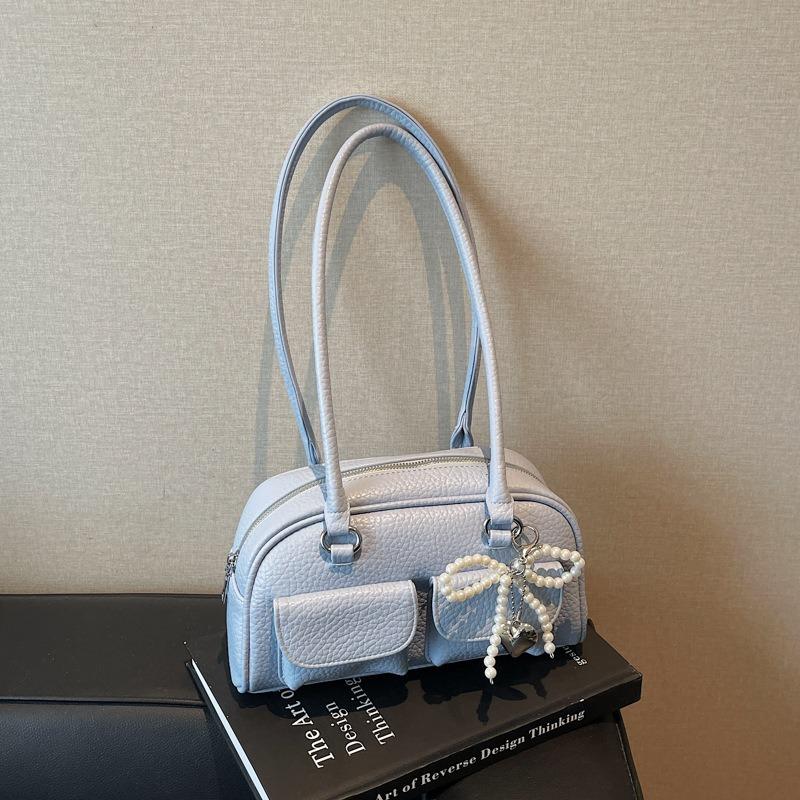 Niche Splicing Shoulder Bag Women's New Bowling Bag Fashionable Retro Versatile Underarm Bag