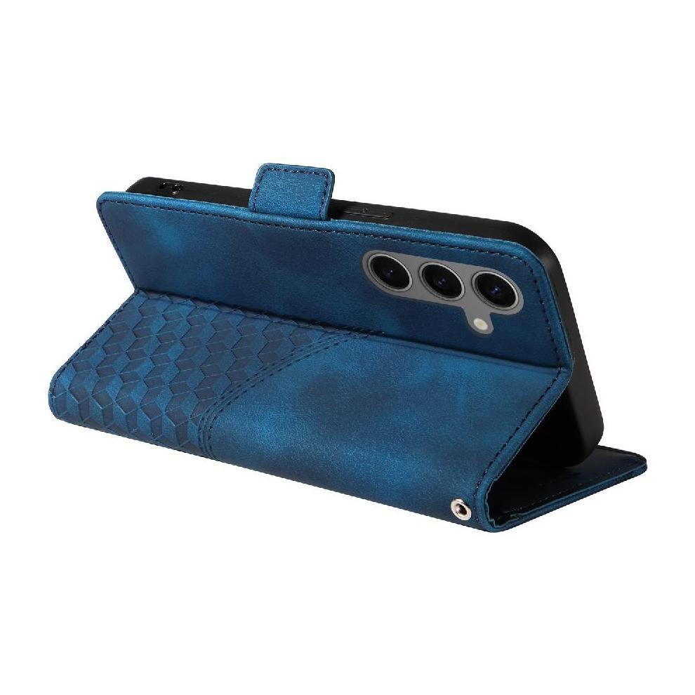 (Blue) Case for Samsung Galaxy S25 Leather Card Slot Holders Quilted Pattern Protective Cover