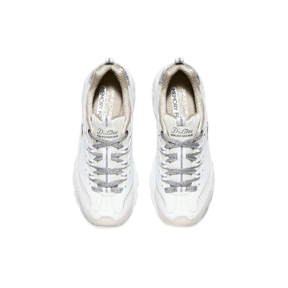 Skechers DLites 1.0 Piele Versatil Confortabil Simplu Echilibrat Ușor Pantofi Casual cu Glezna Joasă Adidași Damă Alb Gri 150235-WSL