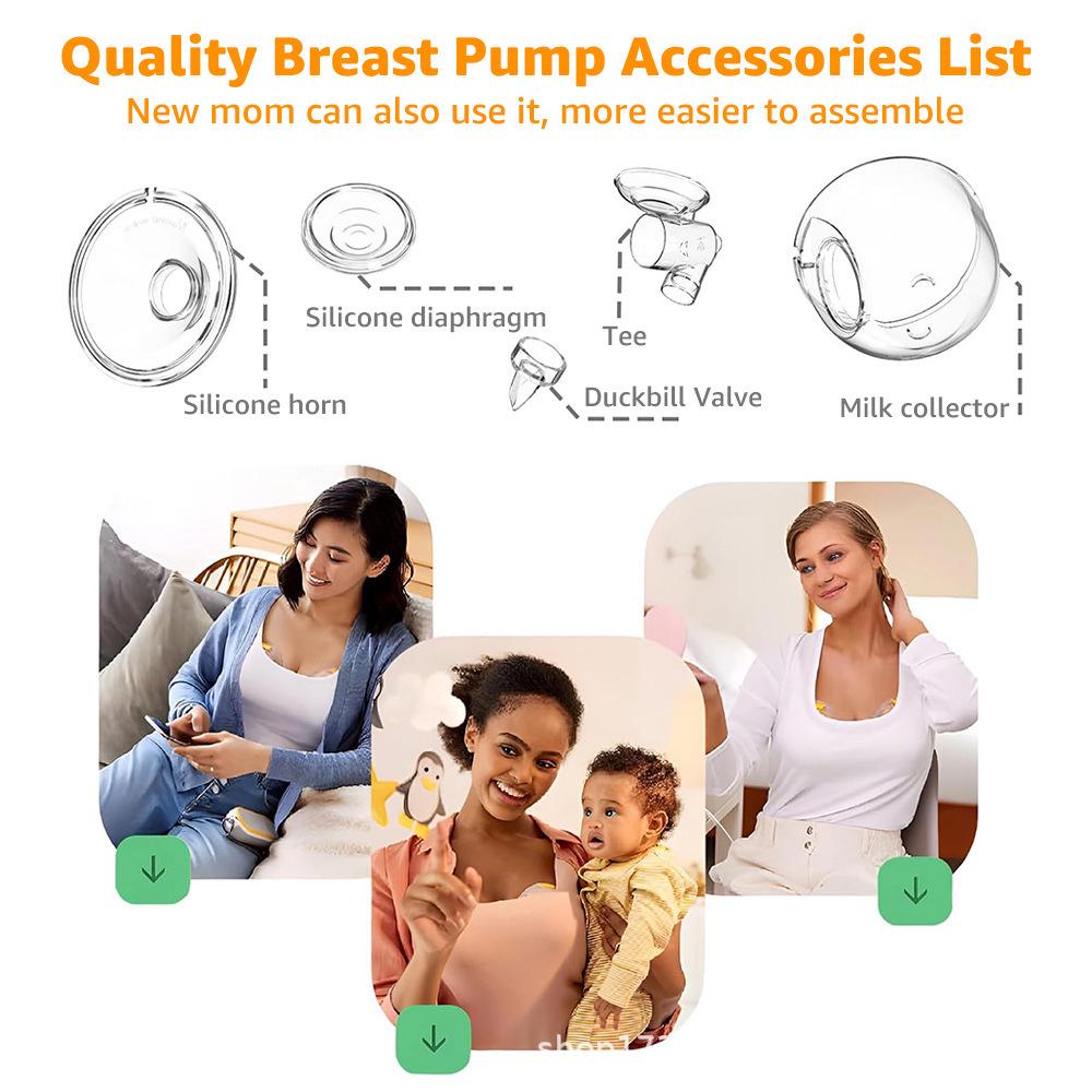 Kit Accesorii Pompa de Sâni din Silicon: Flanșă, Diafragmă, Supapă cu cioc de rață, Conector T, Capac de praf, Sticlă de lapte.