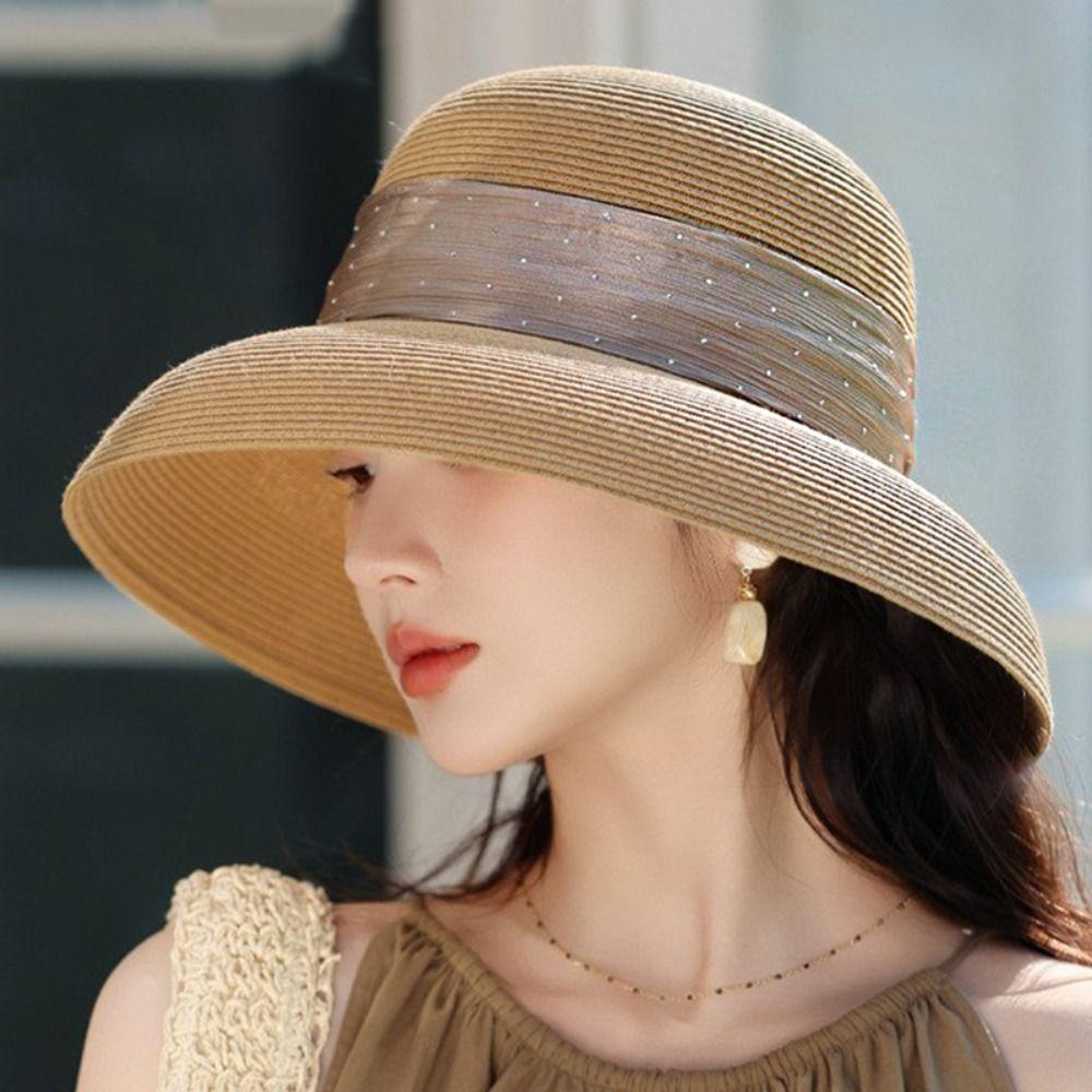 Boho Lafite Straw Hat Polka Dot Women's Sun Hats Casual Beach Hat  Summer