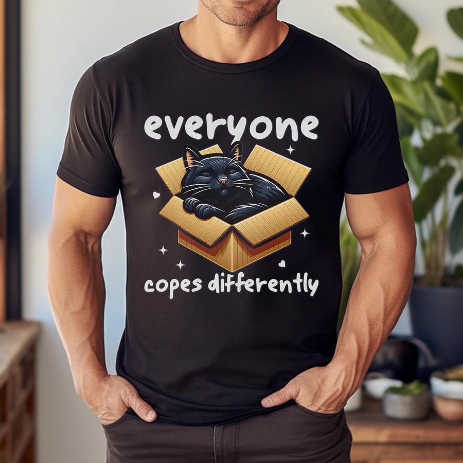 Everyone Copes Differently Cat Napping Funny Mental Health T-Shirt L