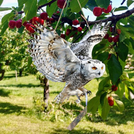 Κρεμαστή Ψεύτικη Κουκουβάγια 2D Επίπεδη Κουκουβάγια Ομοίωμα με Ανακλαστική Ταινία Διακόσμηση Αετού με Κουδούνι για να Απομακρύνει τα Περιστέρια