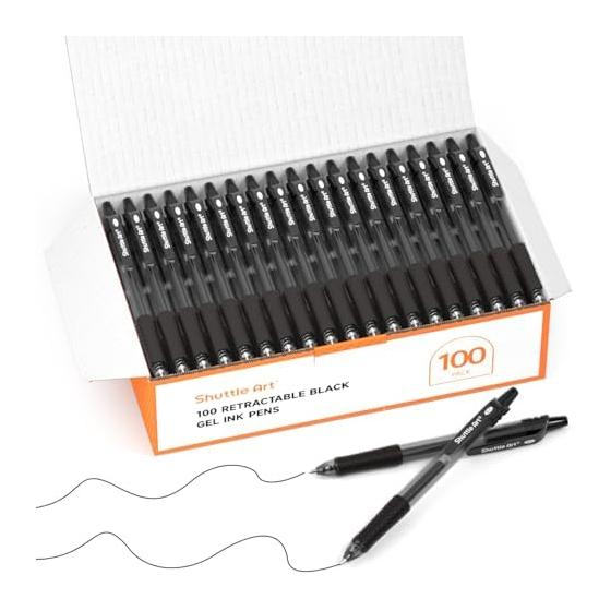 Shuttle Art Gel Ballpoint Pen Gel Pen Retractable Black 0.7mm Pack of 100 Durable Large Capacity Quick Dry Notebook Illustration Sketch Office Use