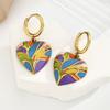 Bohemia Gold Plated Love Heart Pendant Earrings Colorful Drip Oil Hoop Earrings For Women Jewelry Accessories
