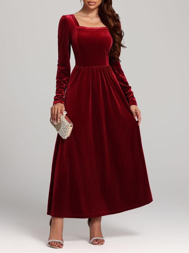 Autumn New French Style Evening Gown Long Silk Velvet Dress