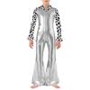 Boys Disco Costume Patchwork Printed Design Shiny Metallic Lapel Collar Long Flare Sleeve Bell Bottomed Pants Jumpsuit