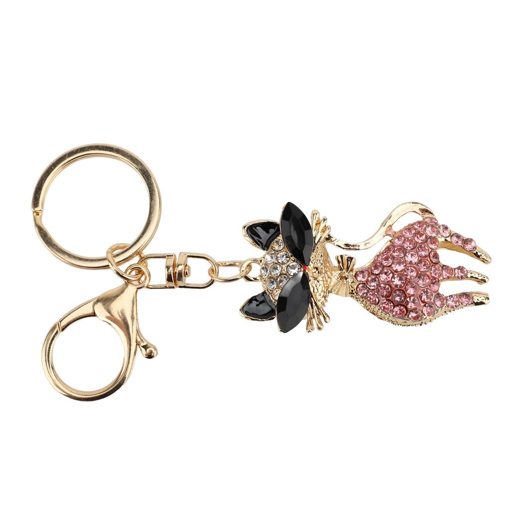 Strass Nøkkelring Multifunksjonell Søt Katteform Jente Bling Ryggsekk Nøkkelring Rosefarget