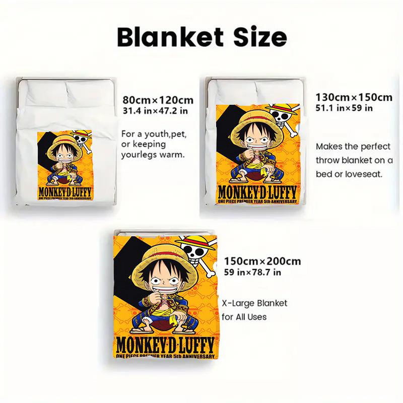 One Piece Cartoon Style Blanket Soft Flannel Lightweight Warm for Bedroom Sofa Home Use THW
