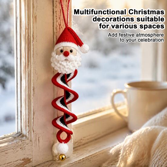 Kreativt Hantverksset Virkad Docka Spiralprydnad DIY-Kit, Julpyssel med Julgran Mjukt Garn, Pärlor, Hängs för Fönster Vägg Skåp