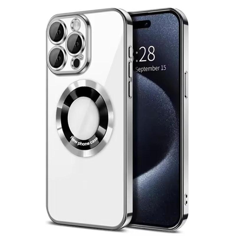 Luxury Plating Magnet Cover For Magsafe Case Iphone 16 15 14 Plus 17 Air 11 12 13 11 Pro Max Apple Logo Magnifier Camera Protect