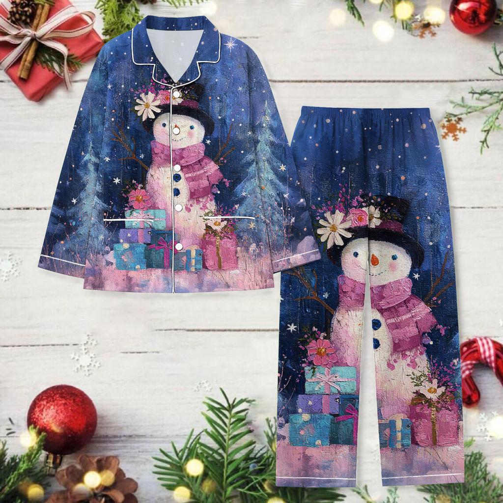 Ladies' Christmas Printed Long Sleeved Long Pants Casual Home Set
