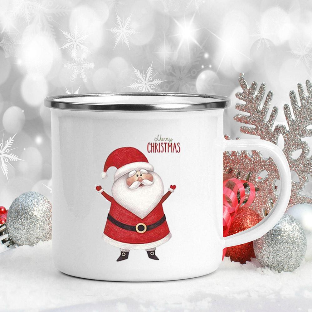 Santa Snowman Deer Penguin Print Coffee Cups Enamel Milk Juice Beer Cup Merry Christmas Mug Party Event Drink Mugs Xmas Eve Gift