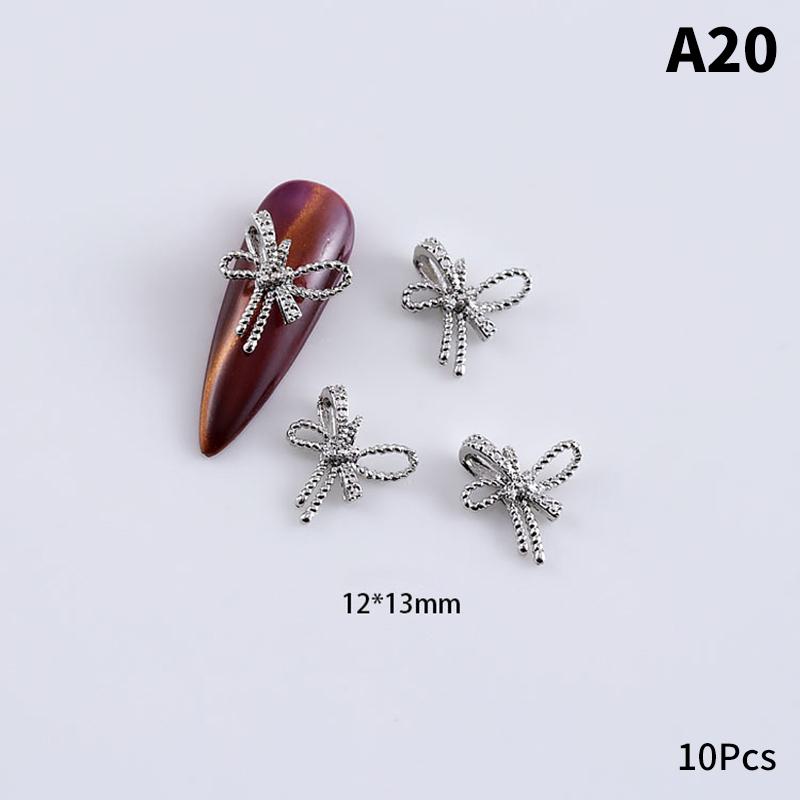 10Pcs Silver Alloy Nail Art Bow Charms Accessories Parts For Manicure Does Retro Nails Decoration Design Supplies