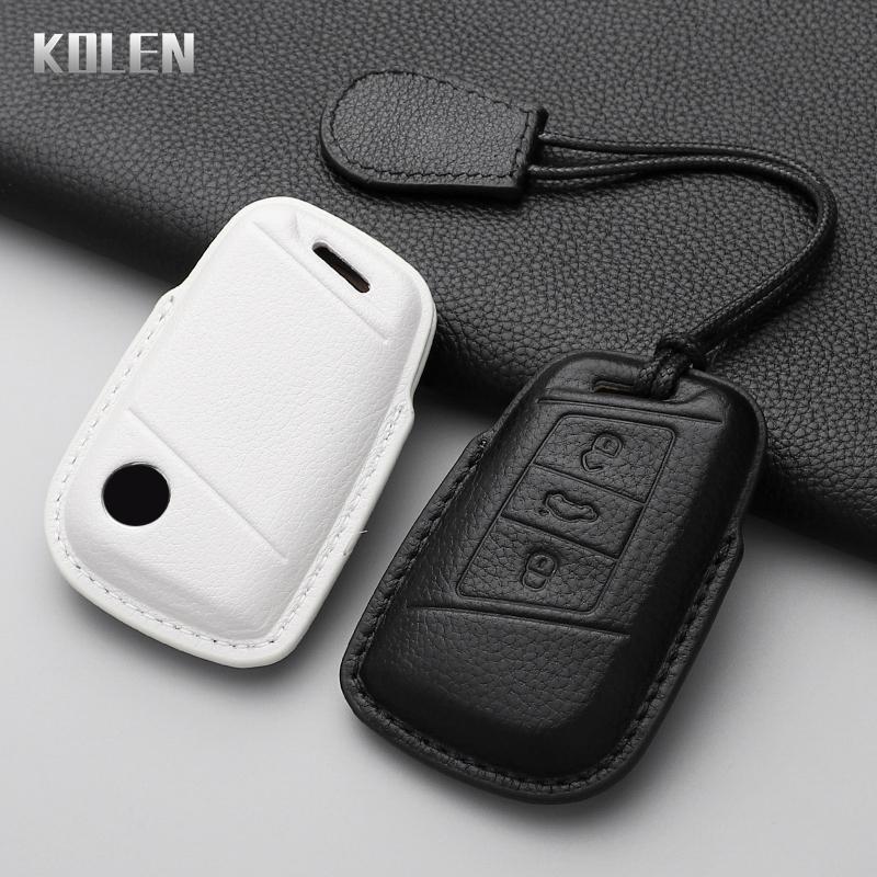Genuine Leather Auto Key Fob Cover Case Housing Remote Fit For Vw Volkseagen Passat B8 Magotan Fit For Skoda Superb A7 Kodiaq Seat Protected Key