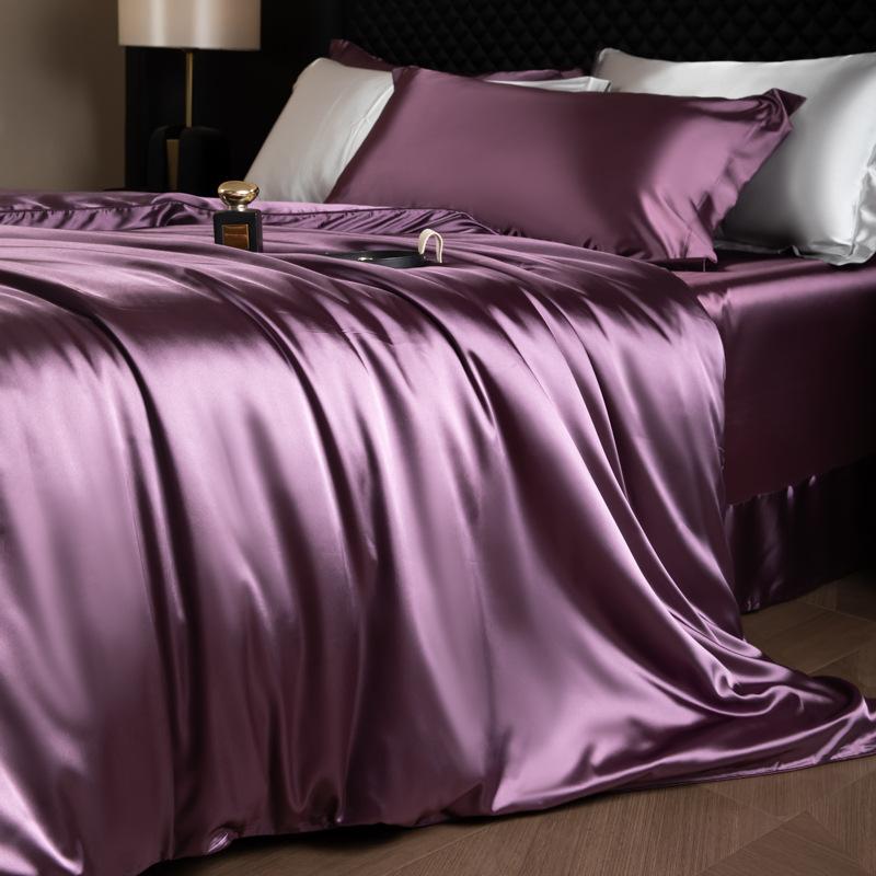 Luxury Mulberry Silk Duvet Cover Set High End Satin Solid Color Quilt Cover and Pillowcases Soft Silky King Size Comforter Cover