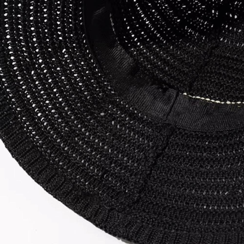 Flat Brim Hollow Straw Cap Breathable Sun Hat Simple Wide Brim Bucket Hat  Beach Vacation
