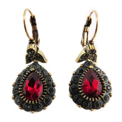 [Q5615] - Handmade 'Cléopatra' Red Black Gold Earrings - 25x15 Mm