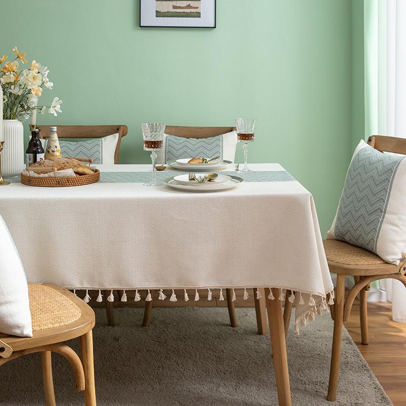 Cloth Dad Spot Nordic Farmhouse Water Wave Imitation Cotton And Linen Jacquard Beige Fringed Rectangular Tablecloth Tablecloth