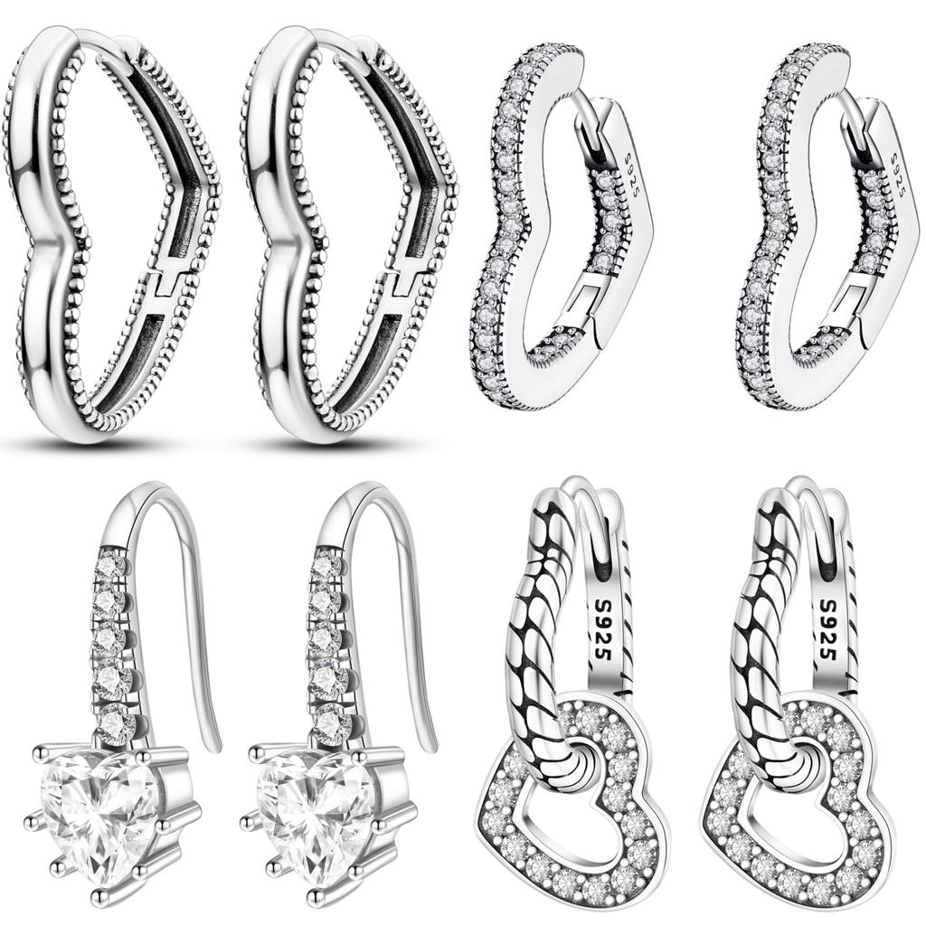 925 Silver Love Heart Hoop Earrings Women Zircon Circle Fine Jewelry Gift Accessories Simple Elegant Design