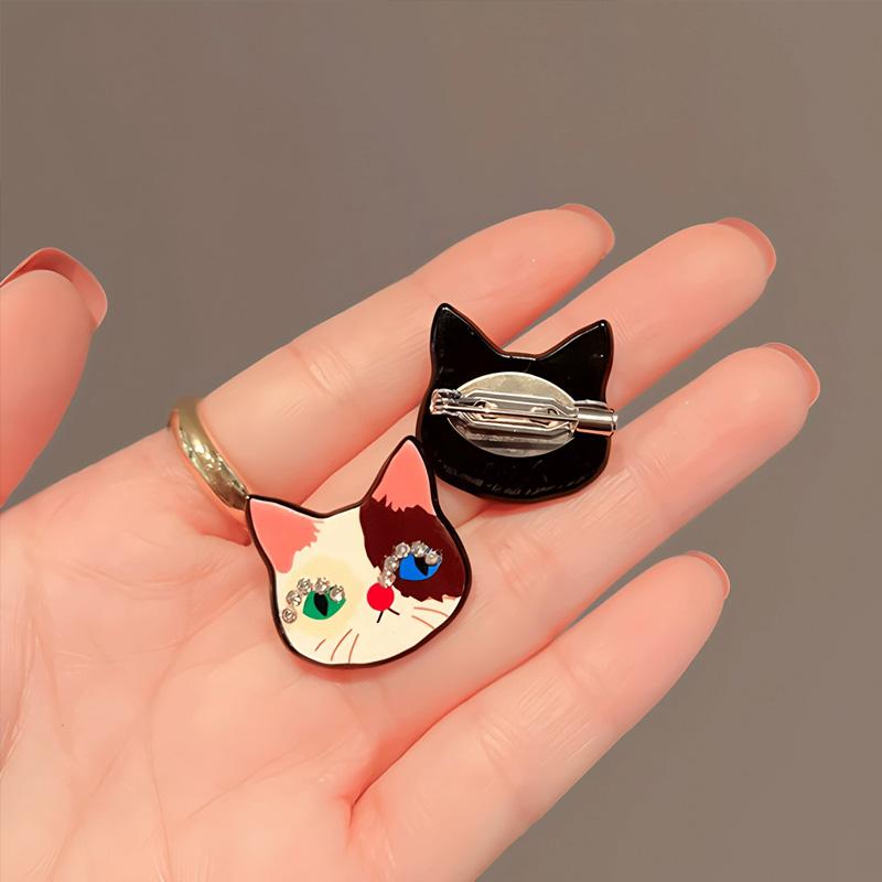 1Pc Corsage Exquisite Sweater Pin Petite Acrylic Cartoon Colorful Cat Brooch Diamond inlaid