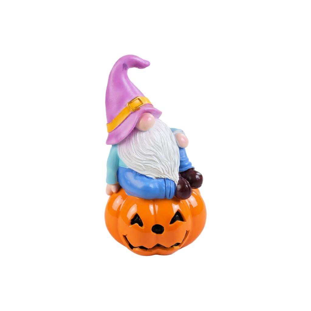 Garden Gnome Statue Halloween Decoration Resin Gnome Figurine Sitting Pose Pumpkin Elf Ornament Outdoor Indoor Display