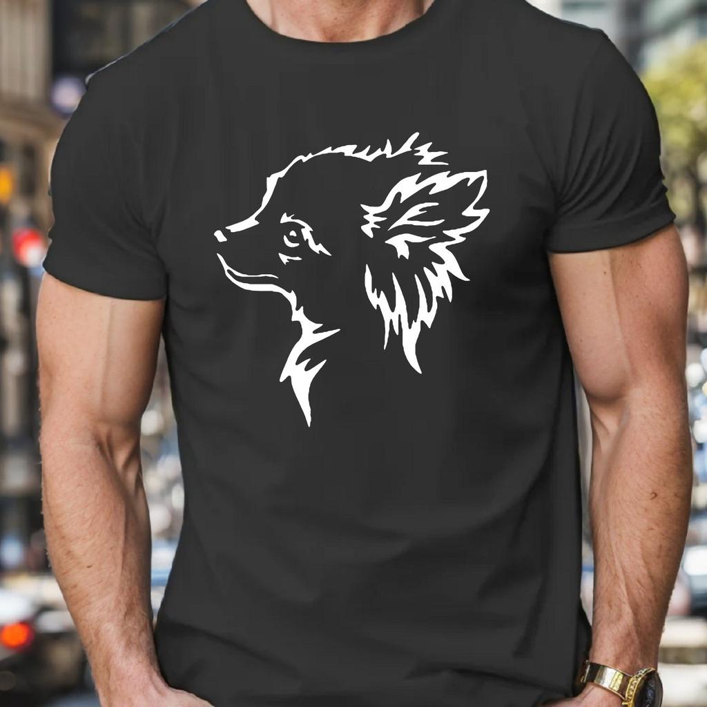 Chihuahua Hund Umriss Grafikdruck Herren Baumwolle T-Shirt Lässig Rundhals Kurzarm T-Shirt