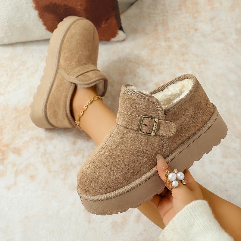 Fashion Cotton Shoes Women Winter Velvet Outward Wear 2025 New One-foot Slip Platform Heightened Big-head Bread Shoes Snow Boots