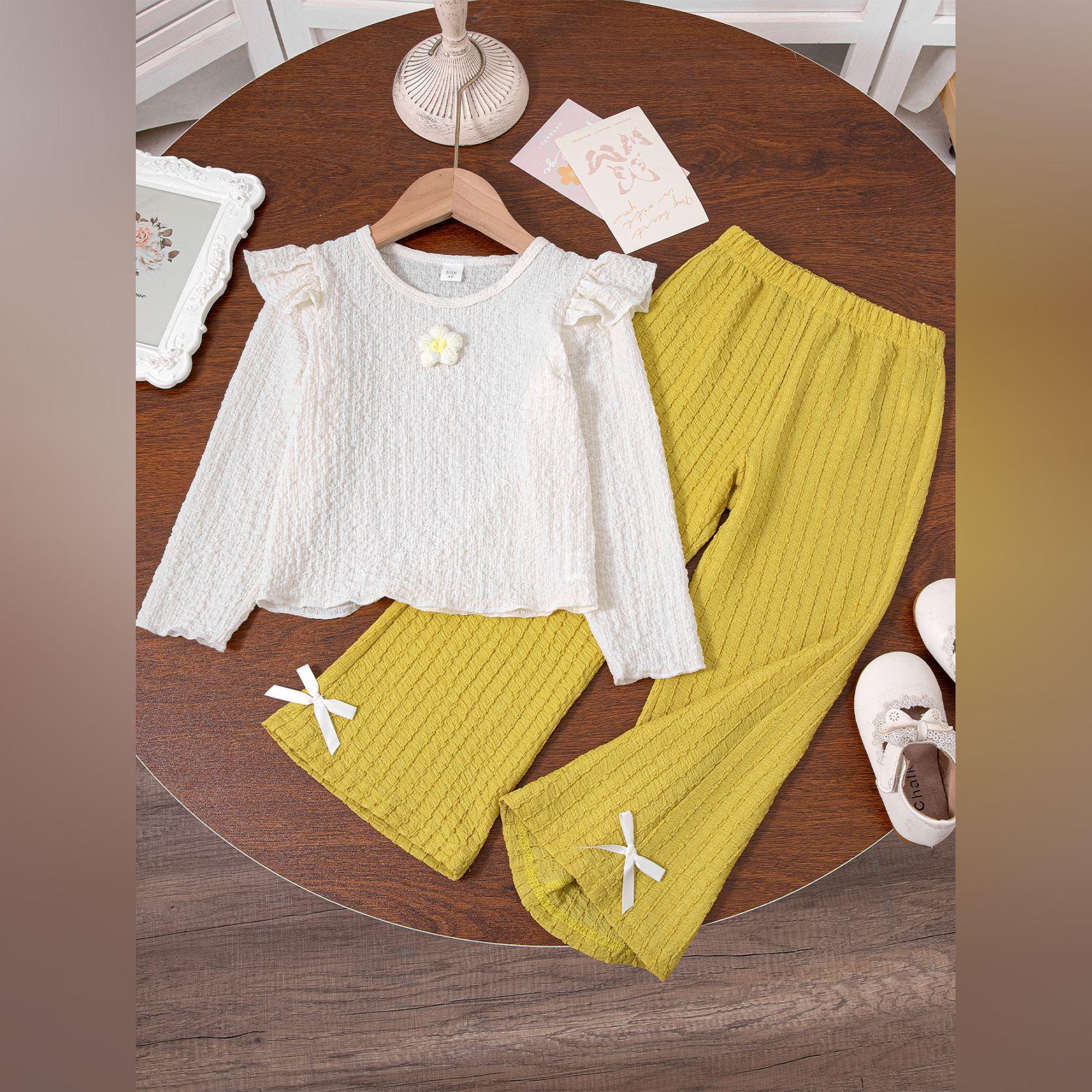 

Детский мультяшный повседневный модный комплект: топ с длинным рукавом и брюки 7Y белый