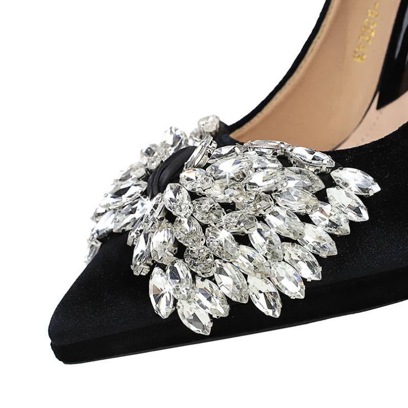 Super High Heels Xishi Velvet Mature Sexy High Heels Rhinestone Bow Thin Heel Waterproof Platform Women's Singles Shoes Elegant