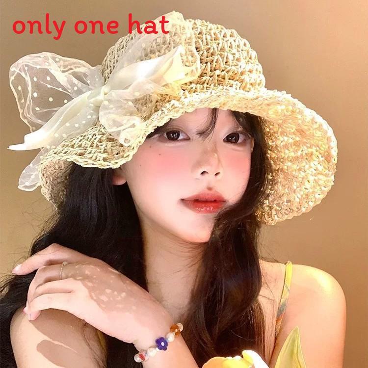 Butterfly Knot Lace Sun Hat For Women Summer Beach Sun Protection Foldable Wide Brim Fashion Accessory