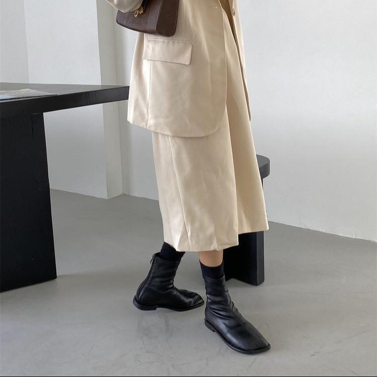 Martin boots women's 2025 autumn and winter new mango square head Chelsea thin shoes French flat boots