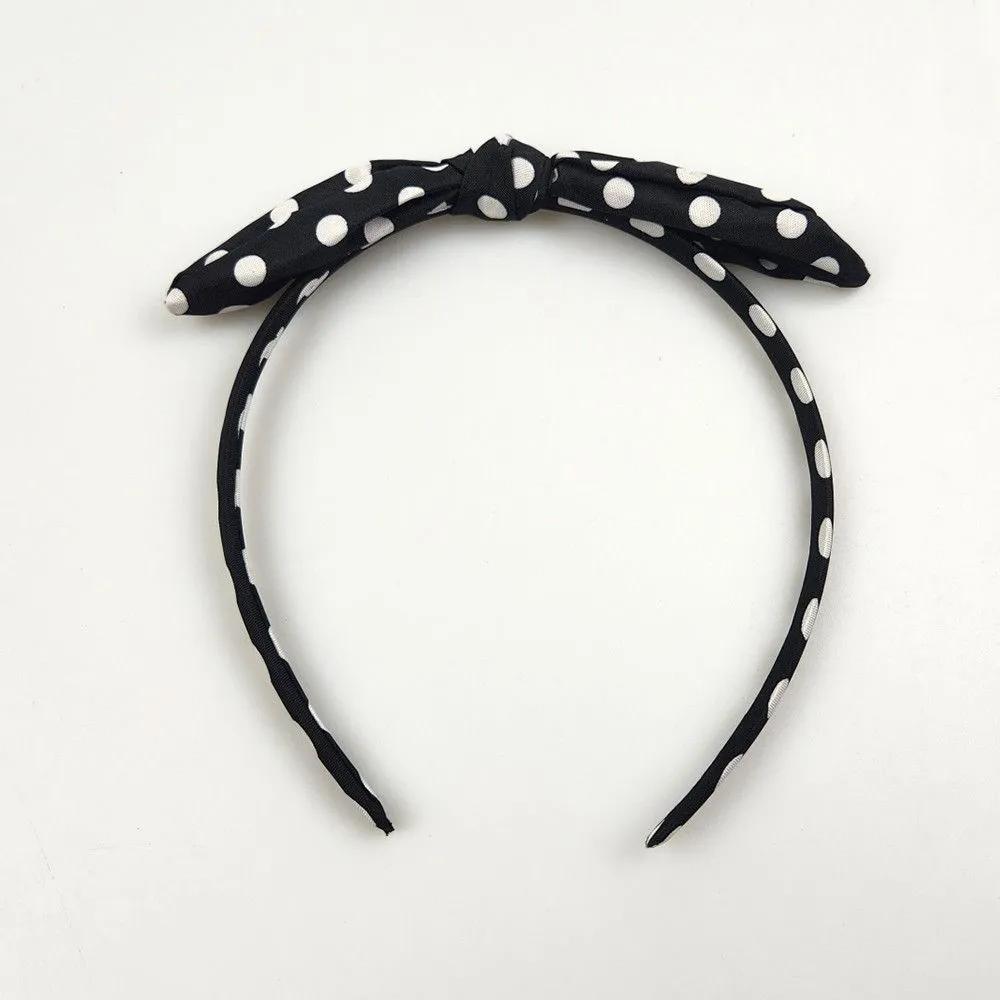 Black and white polka dot headband, cute polka dot ribbon headband