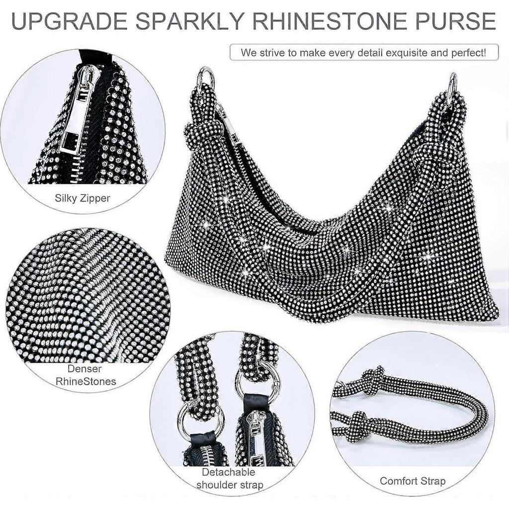 Sac à Main Strass Sac de Soirée Scintillant Argent Diamant Pochette Sacs à Main pour Femmes, Sac à Main Strass Bal de Promo Sac Hobo
