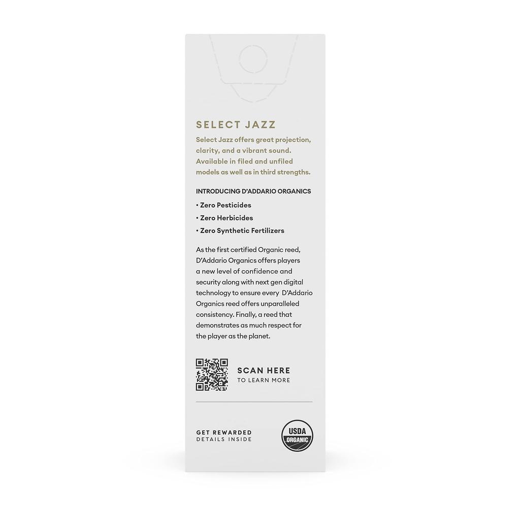 D'Addario WoodWinds D'Addario Tenor Saxophone Reeds, USDA Certified, SELECT JAZZ FILED ORSF05TSX2H [Hardness: 2H], Pack of 5