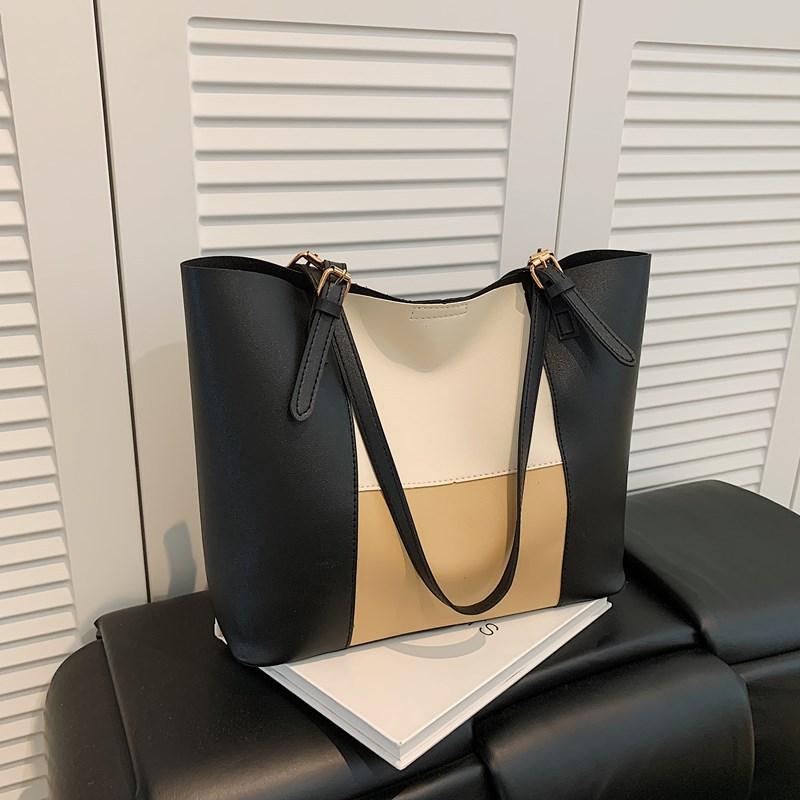 Summer New Fashion Contrasting Colors Casual Versatile Large-capacity Tote Bag Commuting Class Versatile Shoulder Bag Women