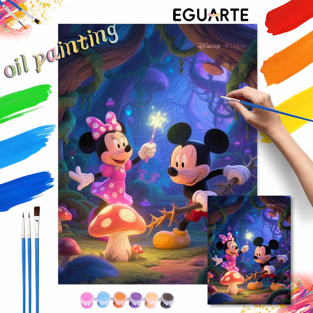 Disney digital oil painting art painting Minnie Mickey magic forest handmade diy home decorations