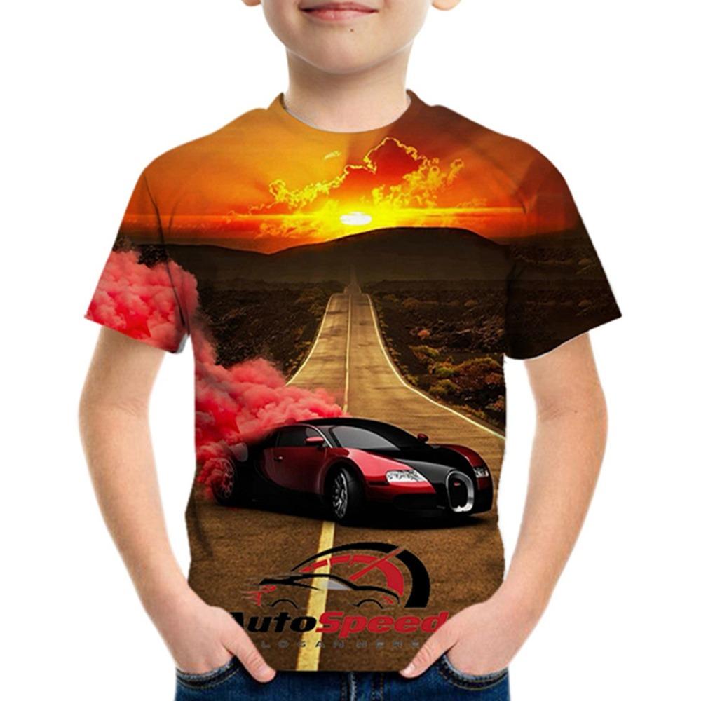 Fashion Racing Pattern 3D Printed Boy's Creative T-shirt Casual Lightweight Short Sleeved Round Neck T-shirt Children's Clothing Summer