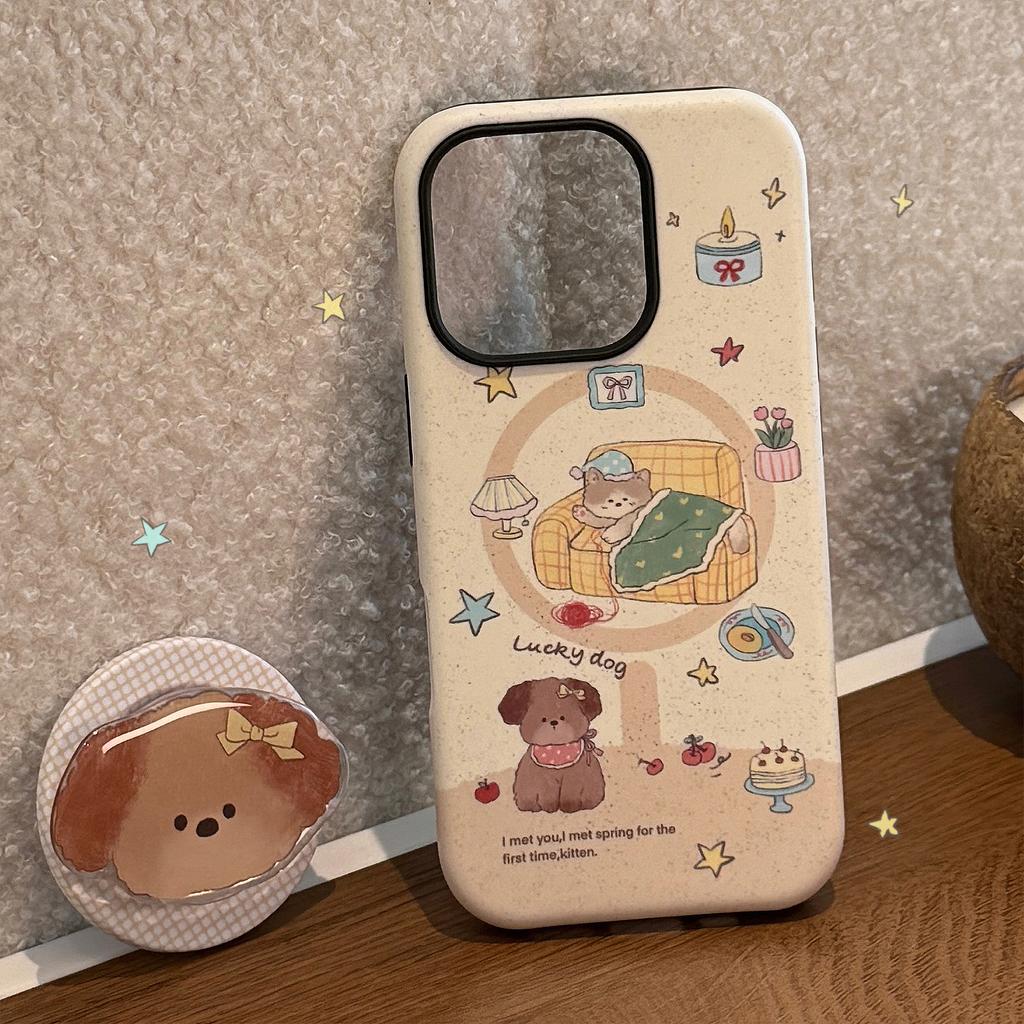 Cute Cute Puppy Magnetic Stent IPhone Case IPhone 16 Suitable for 13 Philin 15 Promax Hard 14 Korean