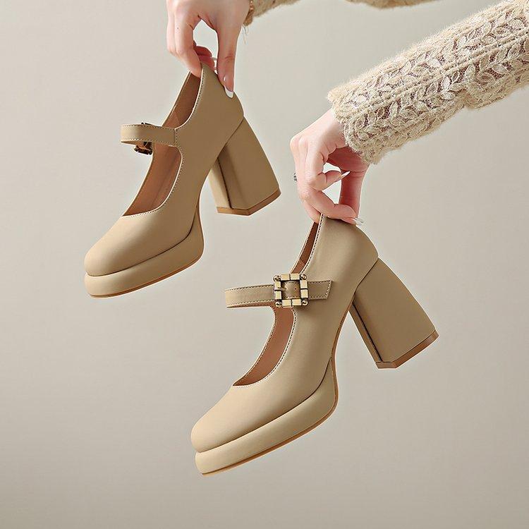 8CM Mary Jane shoes high heels fairy temperament fairy style 2025 new spring commuting thick heel French evening style single shoes