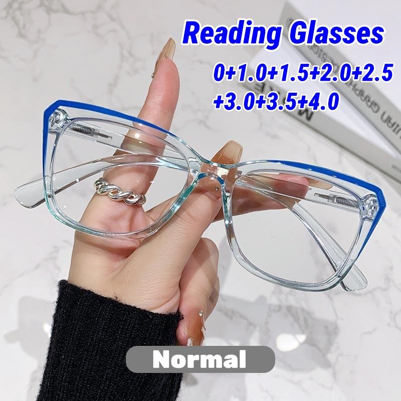 Oversize Cat Eye Reading Glasses Women and Men's Fashion Transparent Frame Anti Blue Light Presbyopia eyeglasses diopter to-4.0