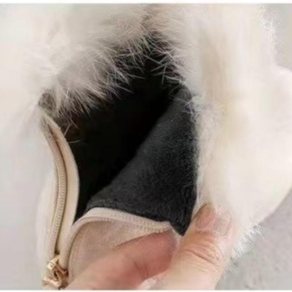 Winter Comfortable White Black Women Ankle Boots Rabbit Fur  Heels Lady Casual Shoes