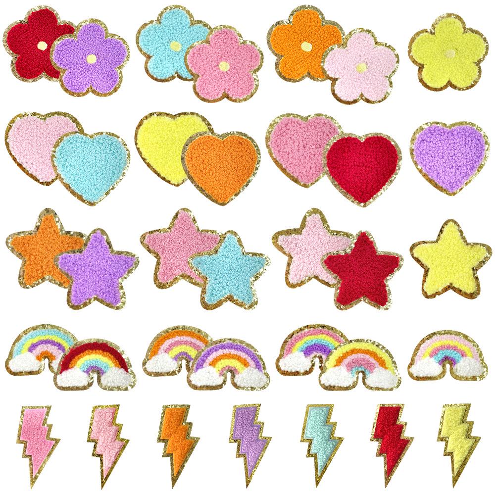 Colorful DIY Chenille Stickers: Stars, Hearts, Rainbow, Lightning & Flowers