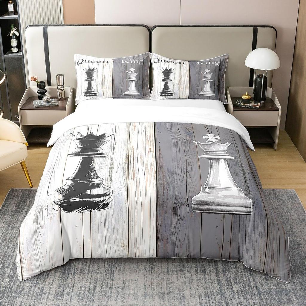International Chess Duvet Cover for Teens Adults Queen Size Lightweight Down Room Decor 2 Pillowcases 1 Comforter Cover No Quilt