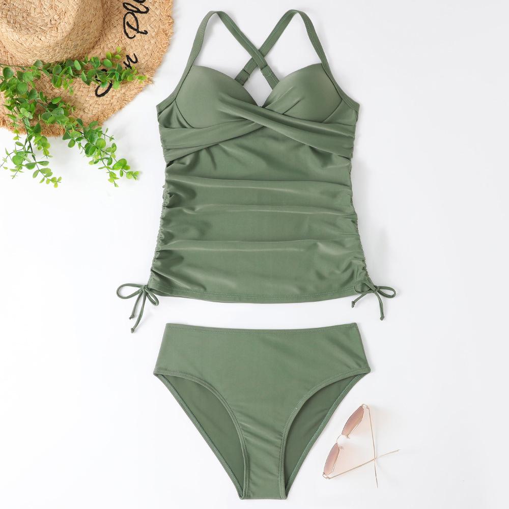 

Plus Size Tankini Set Solid Two Piece Swimsuit for Women Cross Swimwear Bathing Suit Beachwear Monokini 2026 New XXL